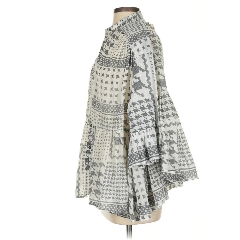 IRO Monochrome“Zofia” Black White Blouse Houndstooth Patchwork Like Light Top - Picture 4 of 6